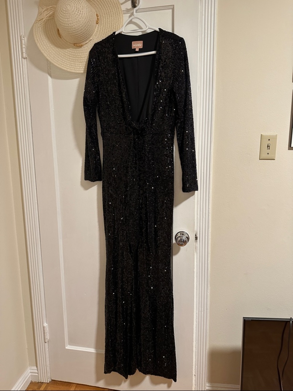 Show Me Your MuMu Black Sequin Tie-Front Wide-Leg Jumpsuit - Picture 3 of 4